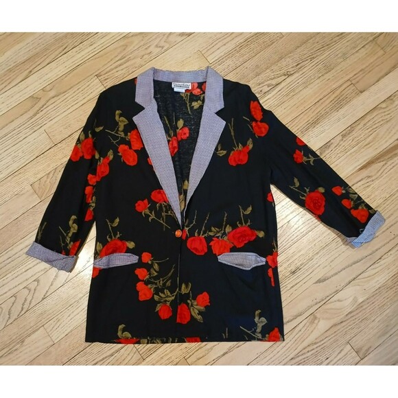 Jackets & Blazers - Connections Vintage Women's Long Floral Blazer Jacket Office Work Modest Church